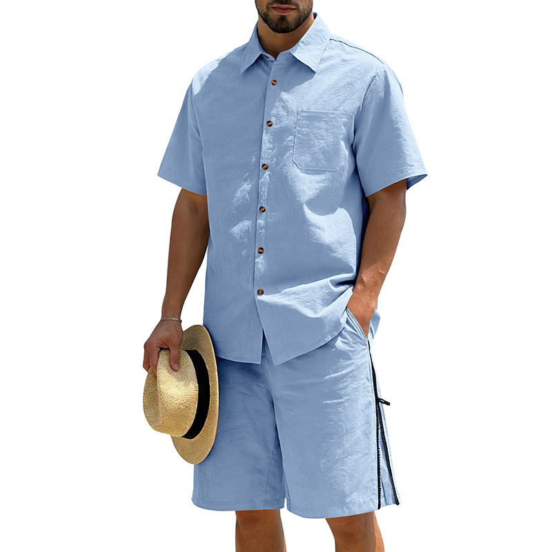 Men's Casual Cotton Linen 2 Pi - Short Linen Drawstring 评论和价格