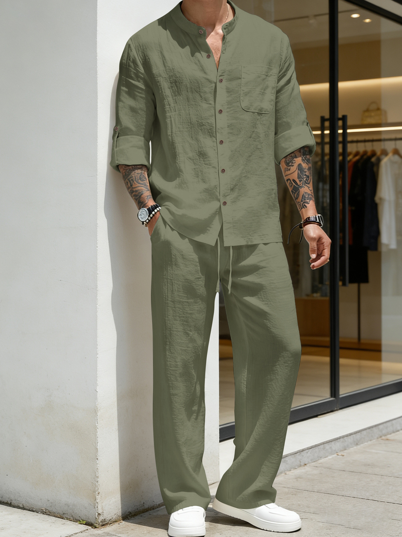 Suit Loose Linen Long Sleeve S - Linen Shirt Breathable 评论和价格