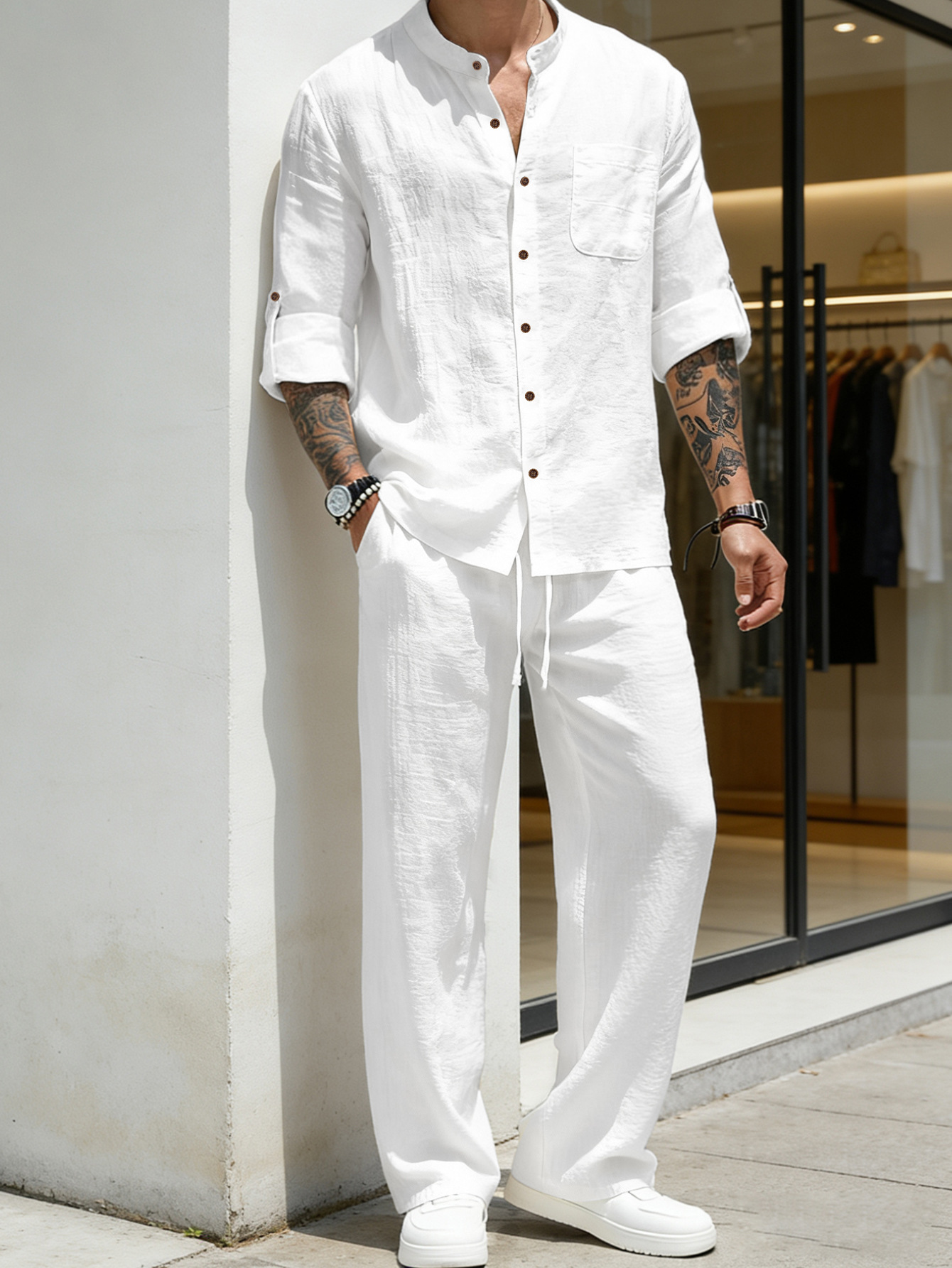 Suit Loose Linen Long Sleeve S - Linen Shirt Breathable 评论和价格