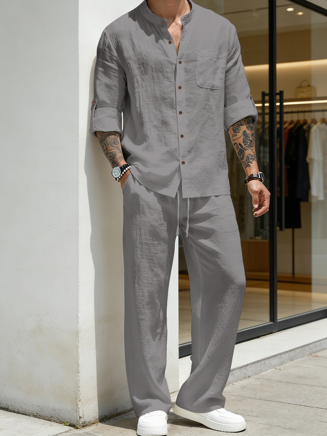 Suit Loose Linen Long Sleeve S - Linen Shirt Breathable 评论和价格