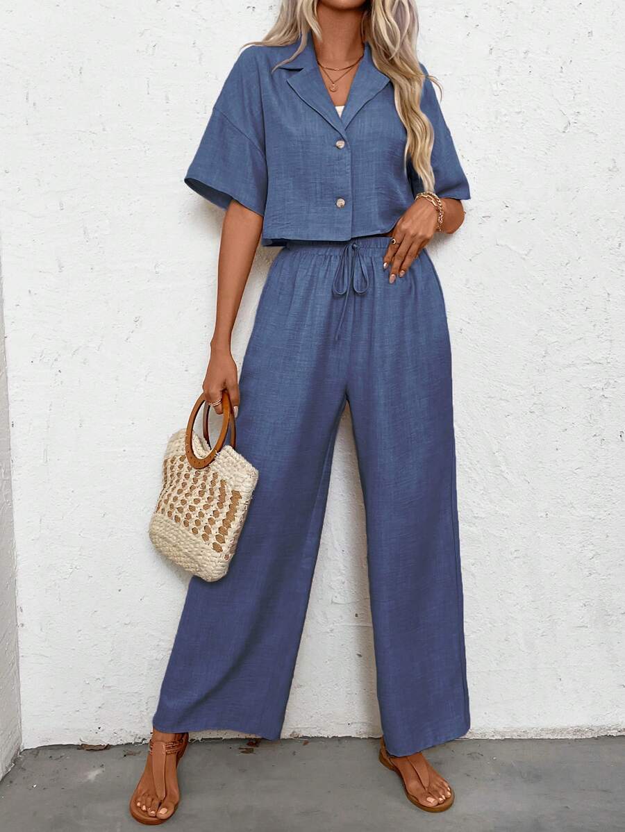 Womens Linen Short Sleeve Shir - Short Linen Drawstring 评论和价格