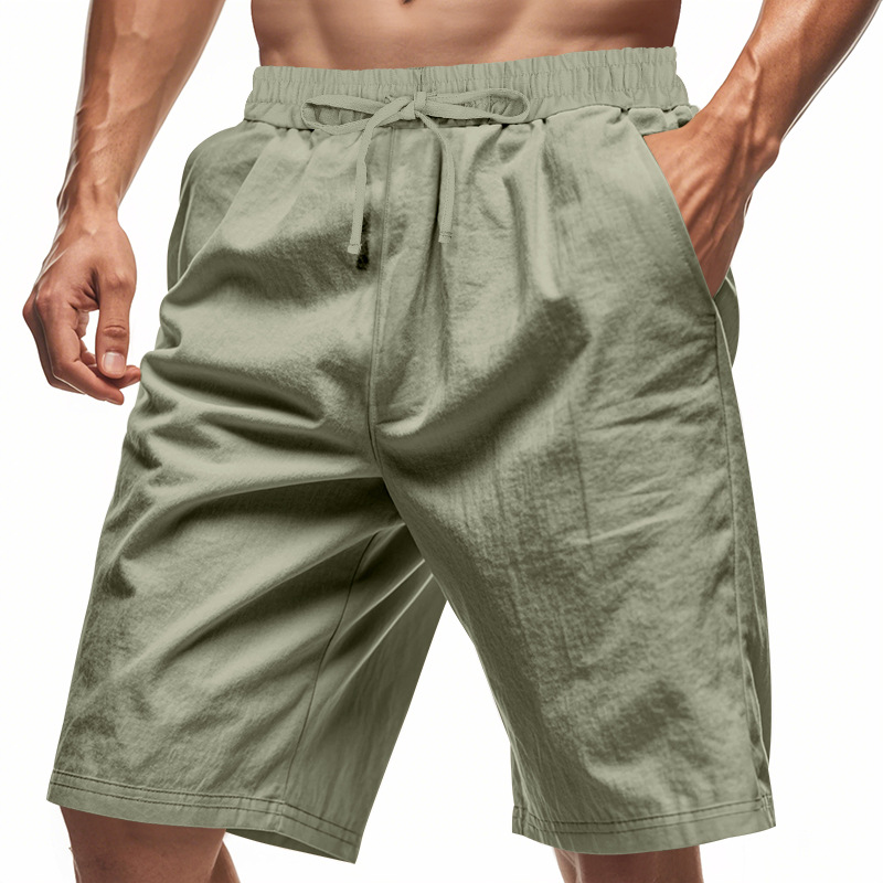 2026 New Men Cotton Linen Beac - Short Linen Drawstring 评论和价格