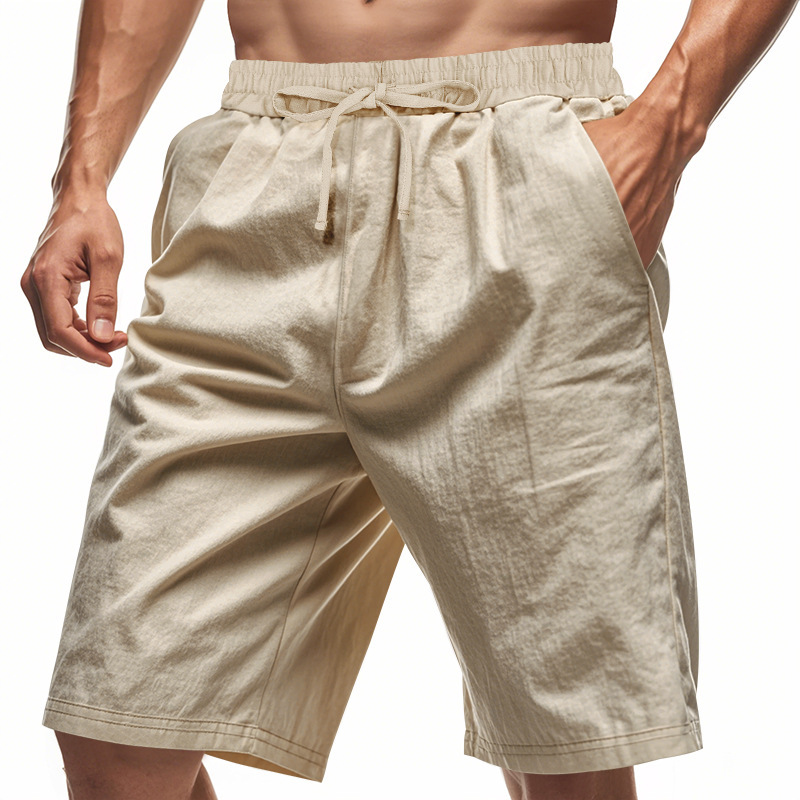 2026 New Men Cotton Linen Beac - Short Linen Drawstring 评论和价格