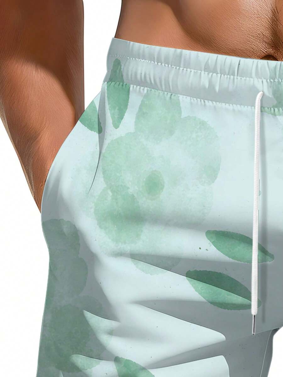 Mens Floral Print Beach Shorts - Swim Trunk Quick Dry 评论和价格