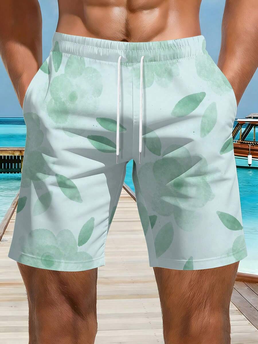 Mens Floral Print Beach Shorts - Swim Trunk Quick Dry 评论和价格