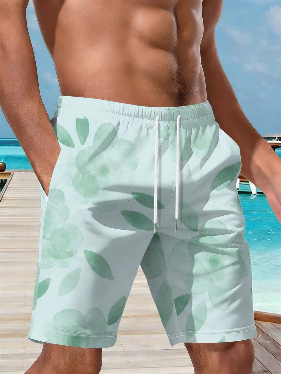 Mens Floral Print Beach Shorts - Swim Trunk Quick Dry 评论和价格