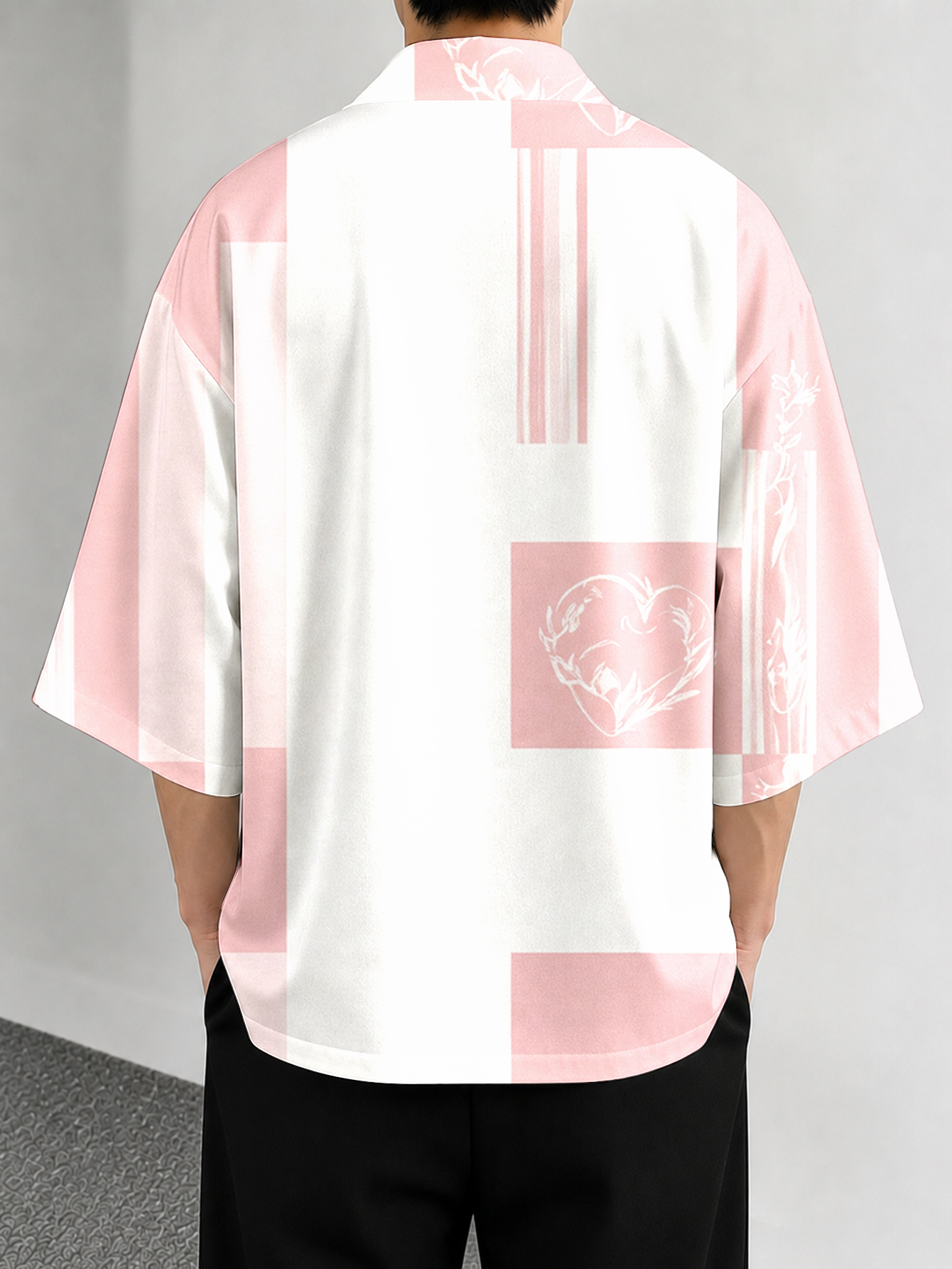 Men's casual top Pink and Whit - Resort Shirt Floral 评论和价格