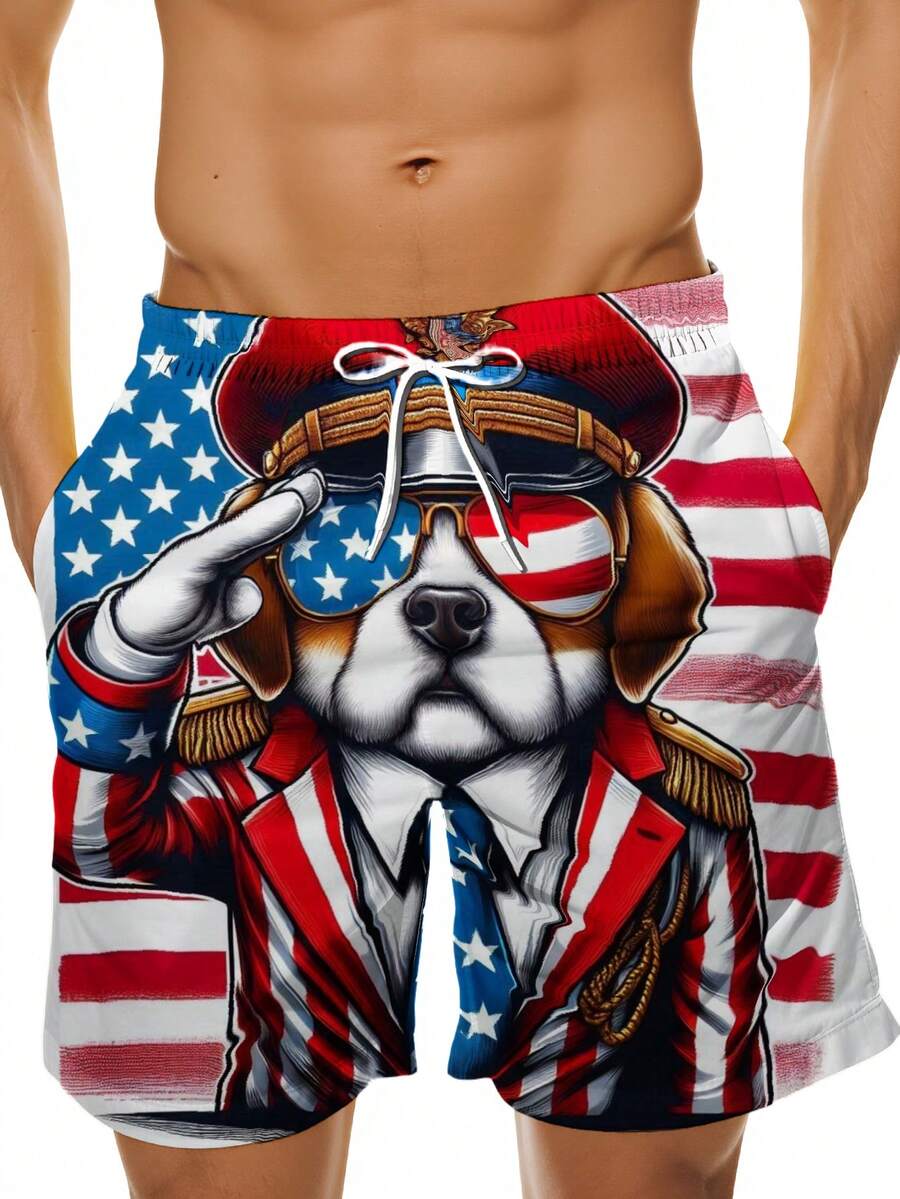 Patriotic Dog American Flag Sw - Swim Trunk Quick Dry 评论和价格