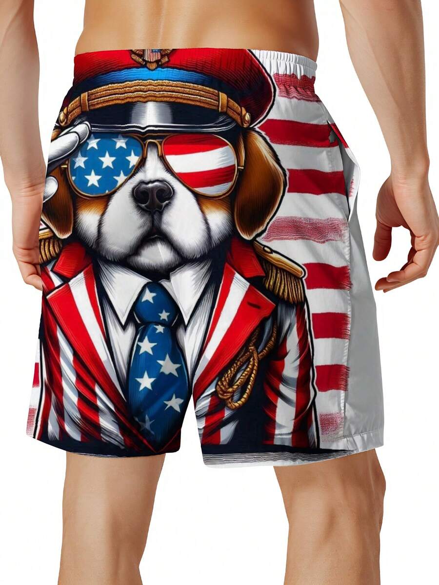 Patriotic Dog American Flag Sw - Swim Trunk Quick Dry 评论和价格