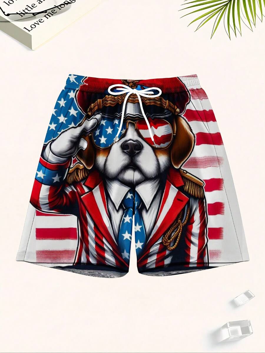 Patriotic Dog American Flag Sw - Swim Trunk Quick Dry 评论和价格