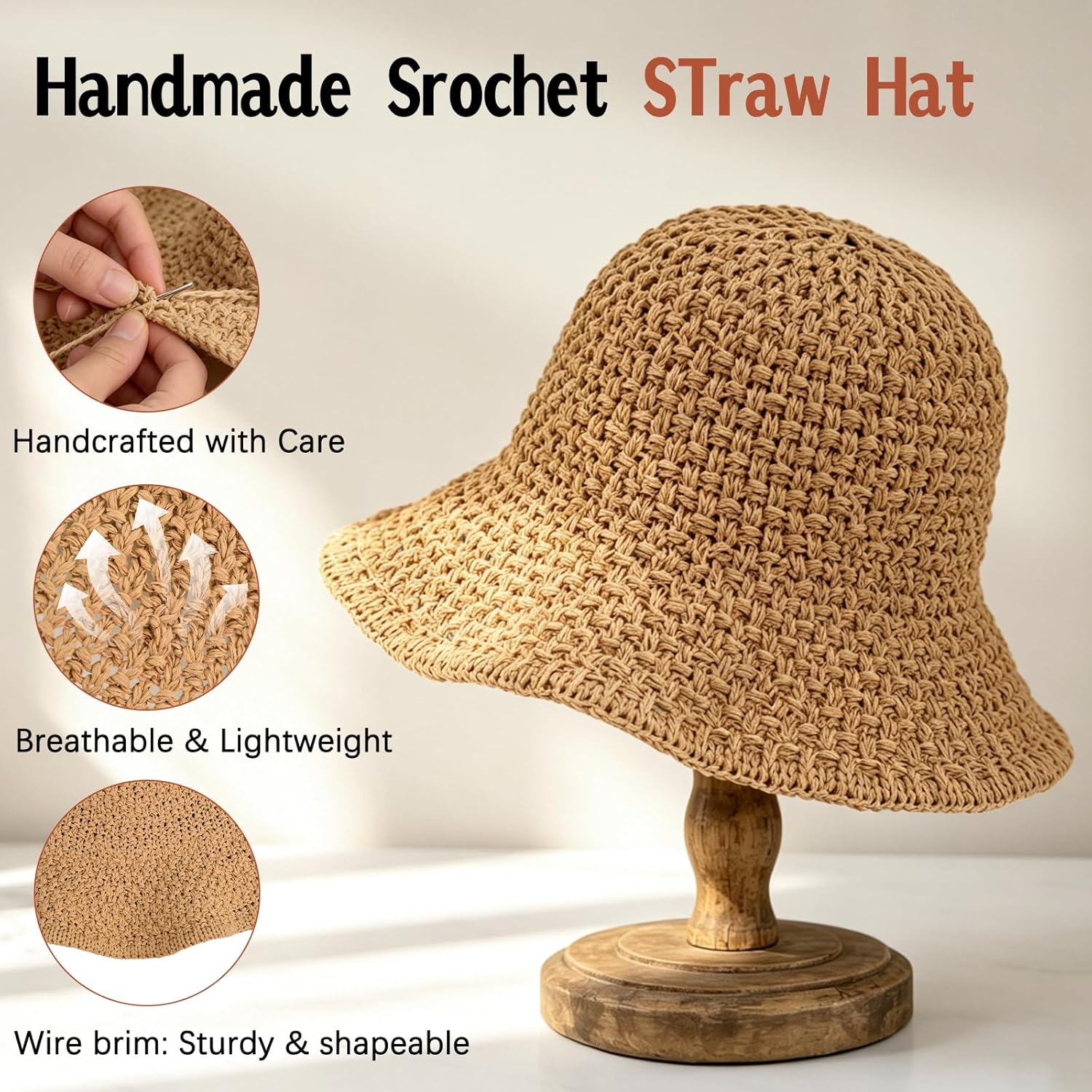Sun Hat for Women Summer Straw - Bucket Hat Straw 评论和价格