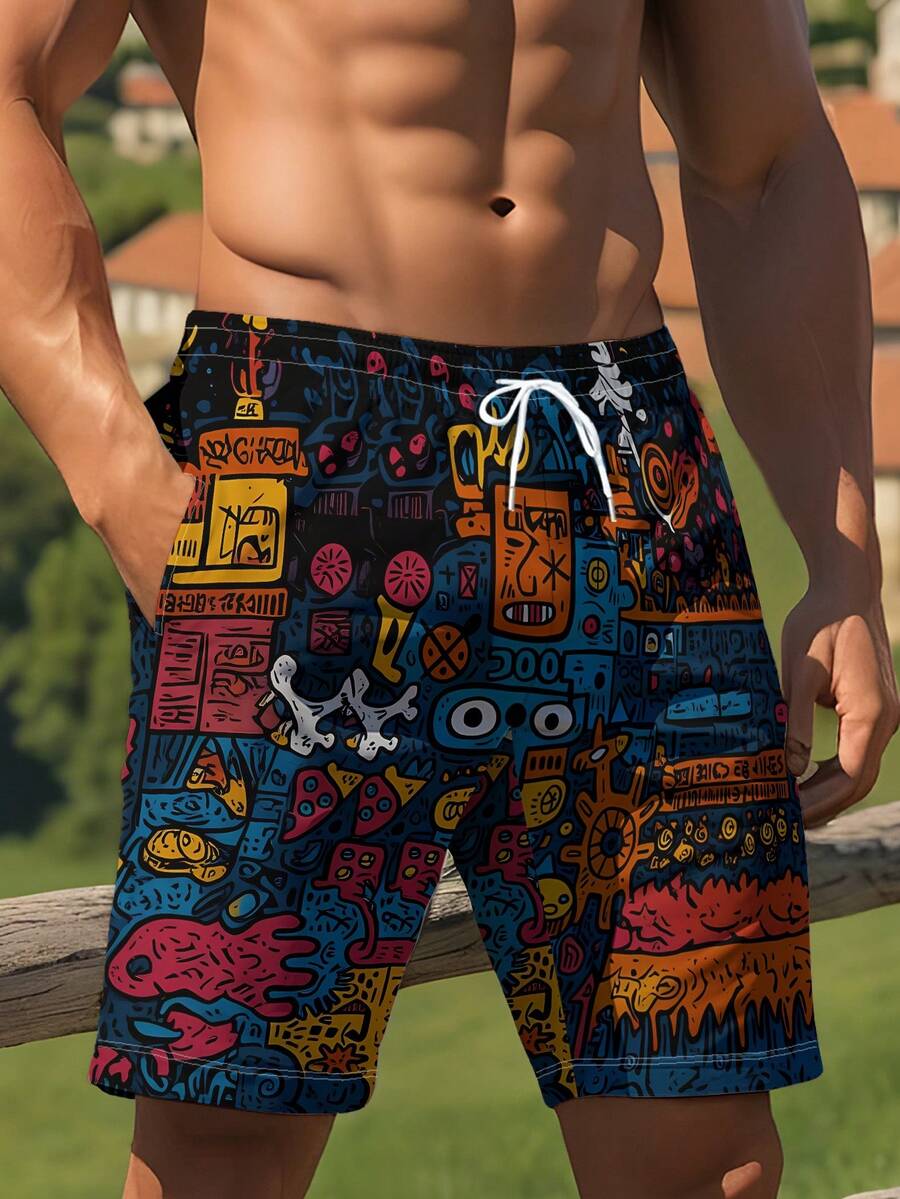 Mens Beach Shorts 3D Digital P - Swim Trunk Quick Dry 评论和价格