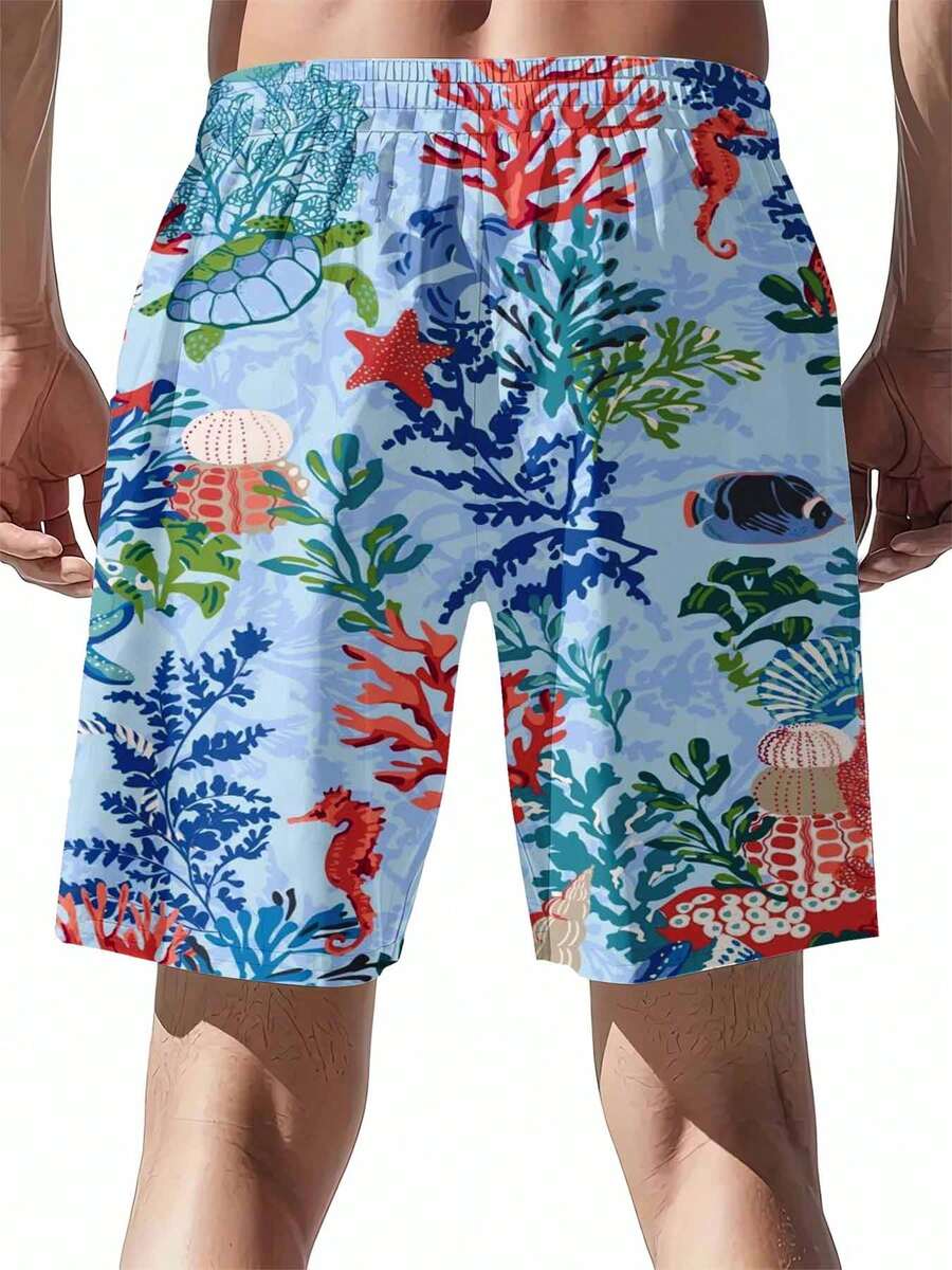 Mens Ocean Life Print Swim Tru - Swim Trunk Quick Dry 评论和价格