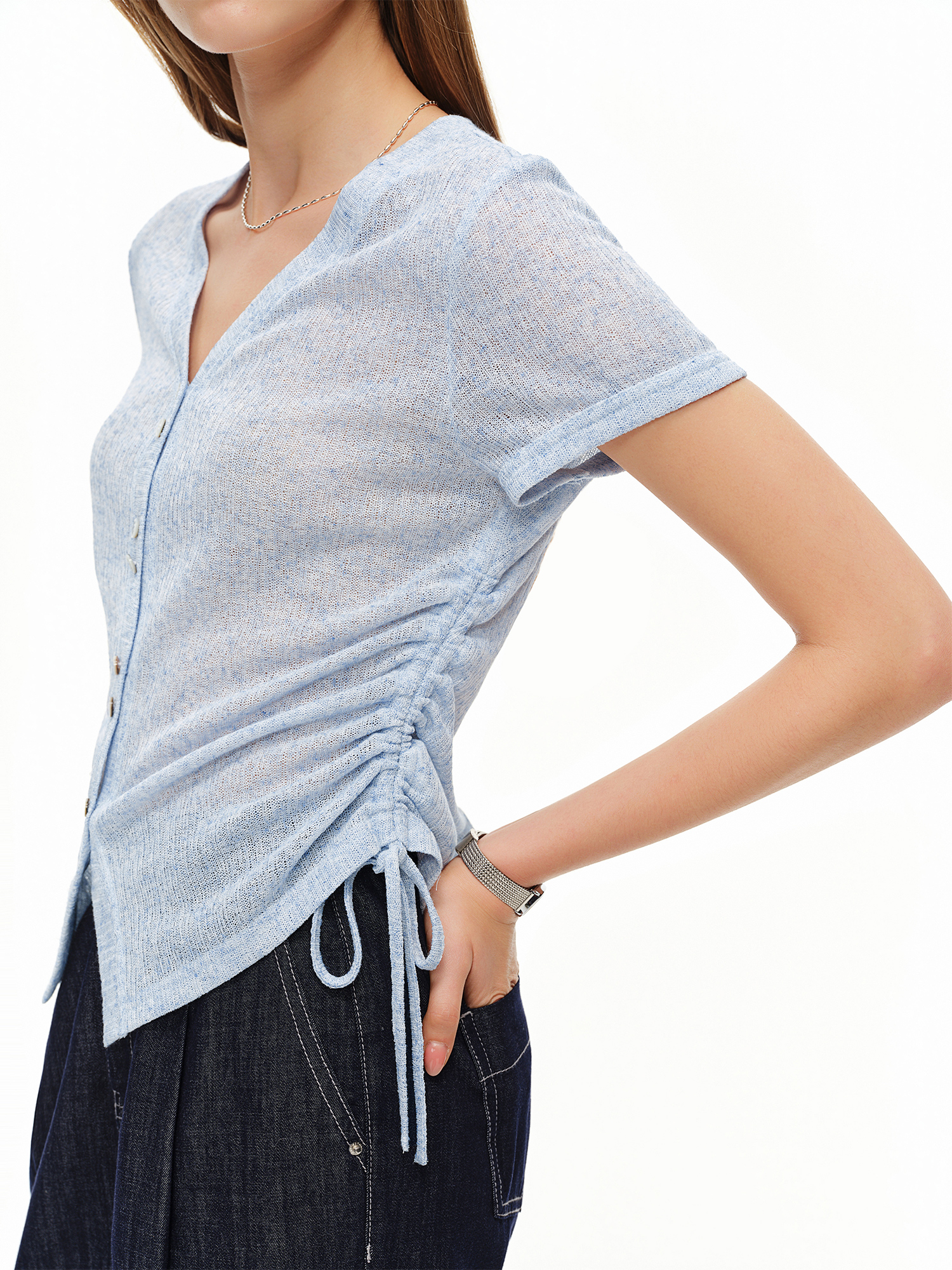 DUSHU Lightweight V-neck Linen - Short Linen Drawstring 评论和价格