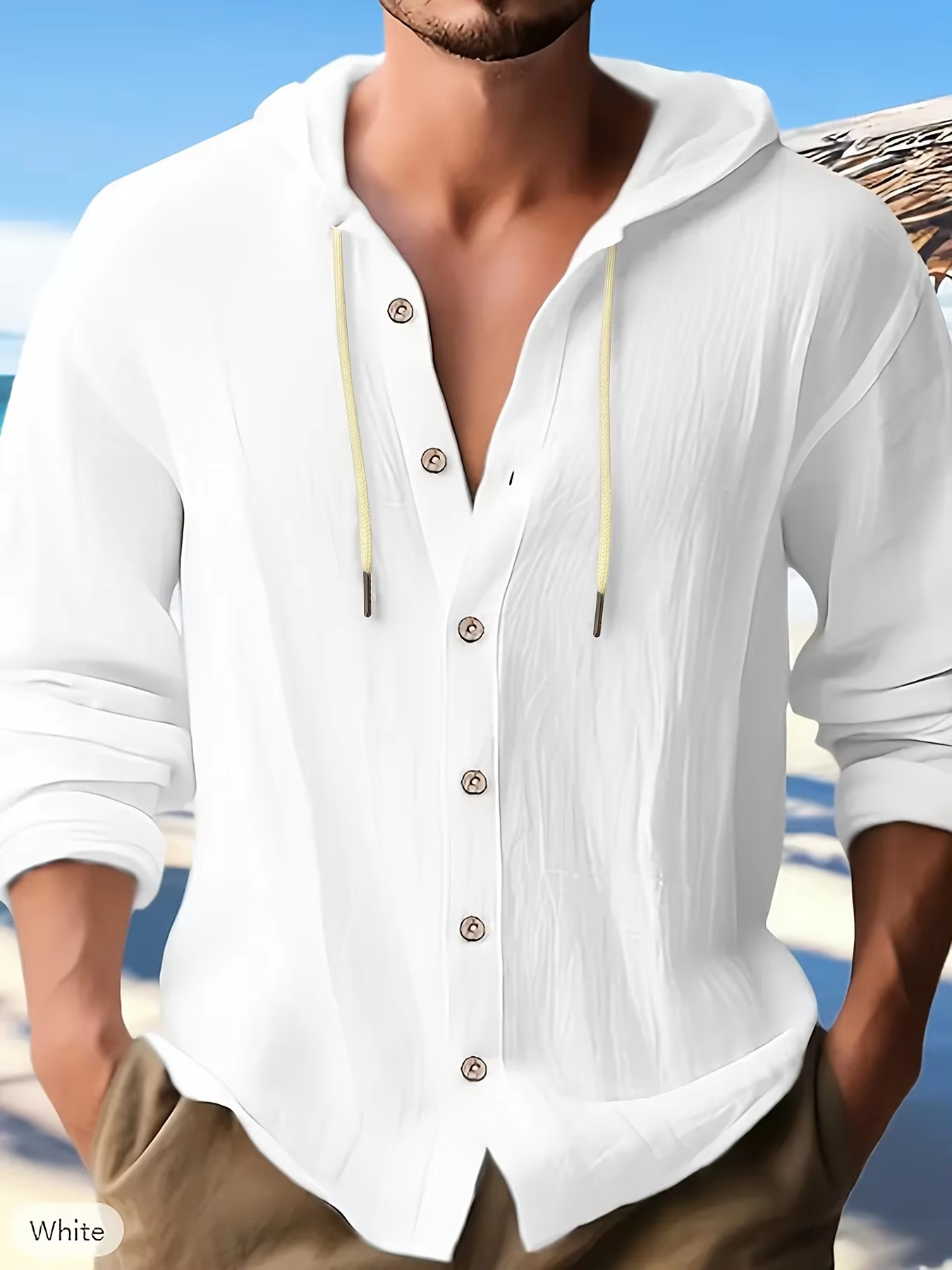 Loose Men's Solid Color Breath - Linen Shirt Breathable 评论和价格