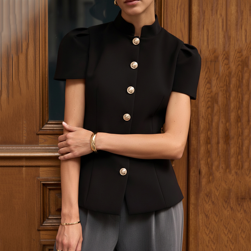 Linad Vintage Black Short Puff - Shirt Camp Collar 评论和价格