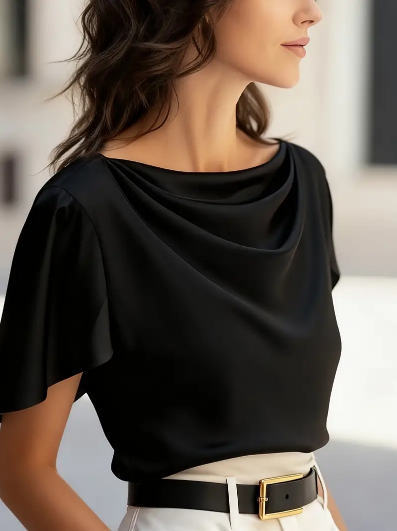 Elegant Draped Collar Butterfl - Shirt Camp Collar 评论和价格