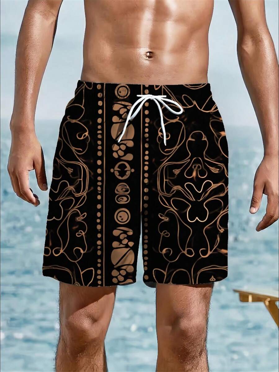 Mens Abstract Geometric Print  - Swim Trunk Quick Dry 评论和价格