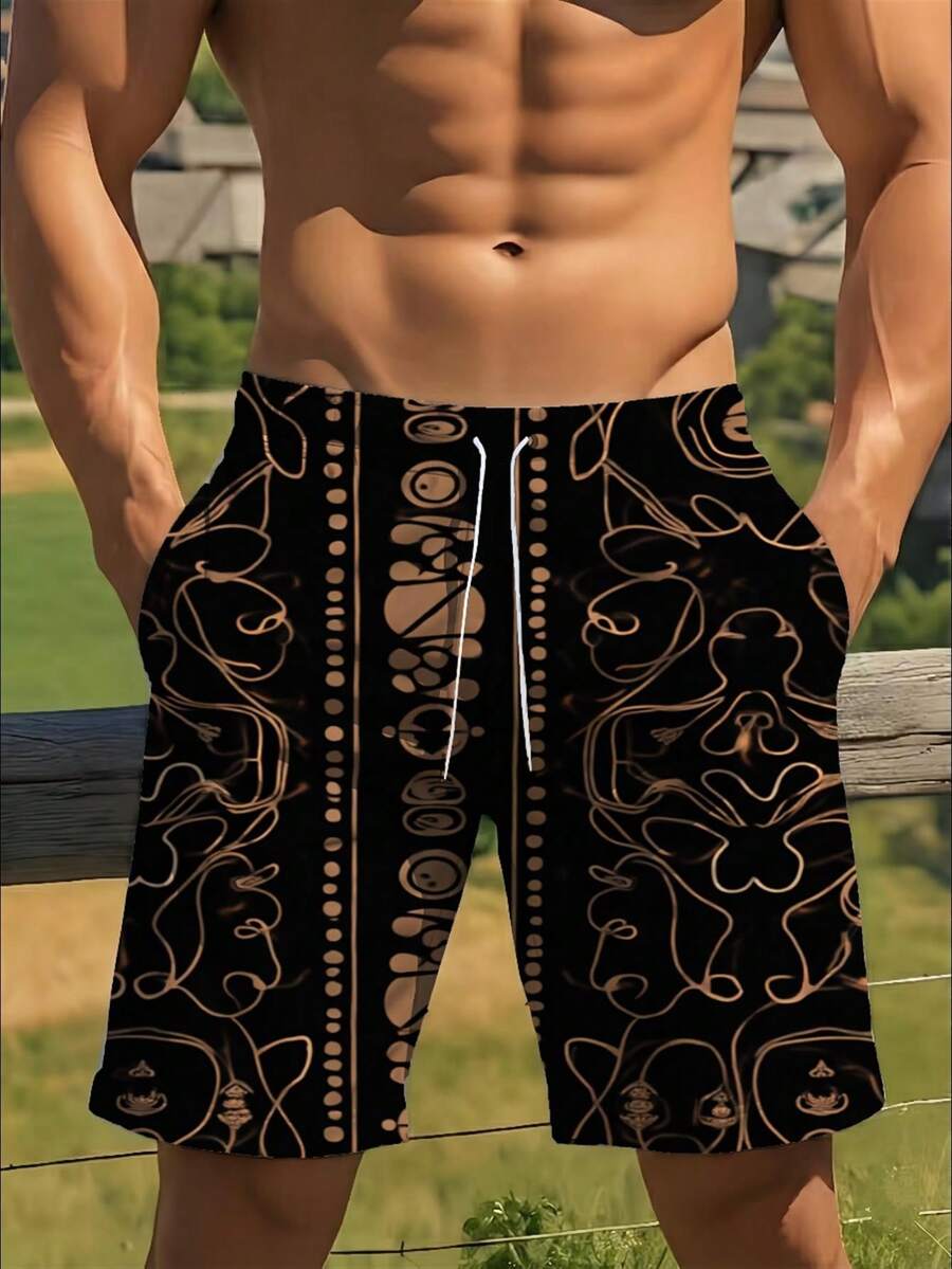 Mens Abstract Geometric Print  - Swim Trunk Quick Dry 评论和价格