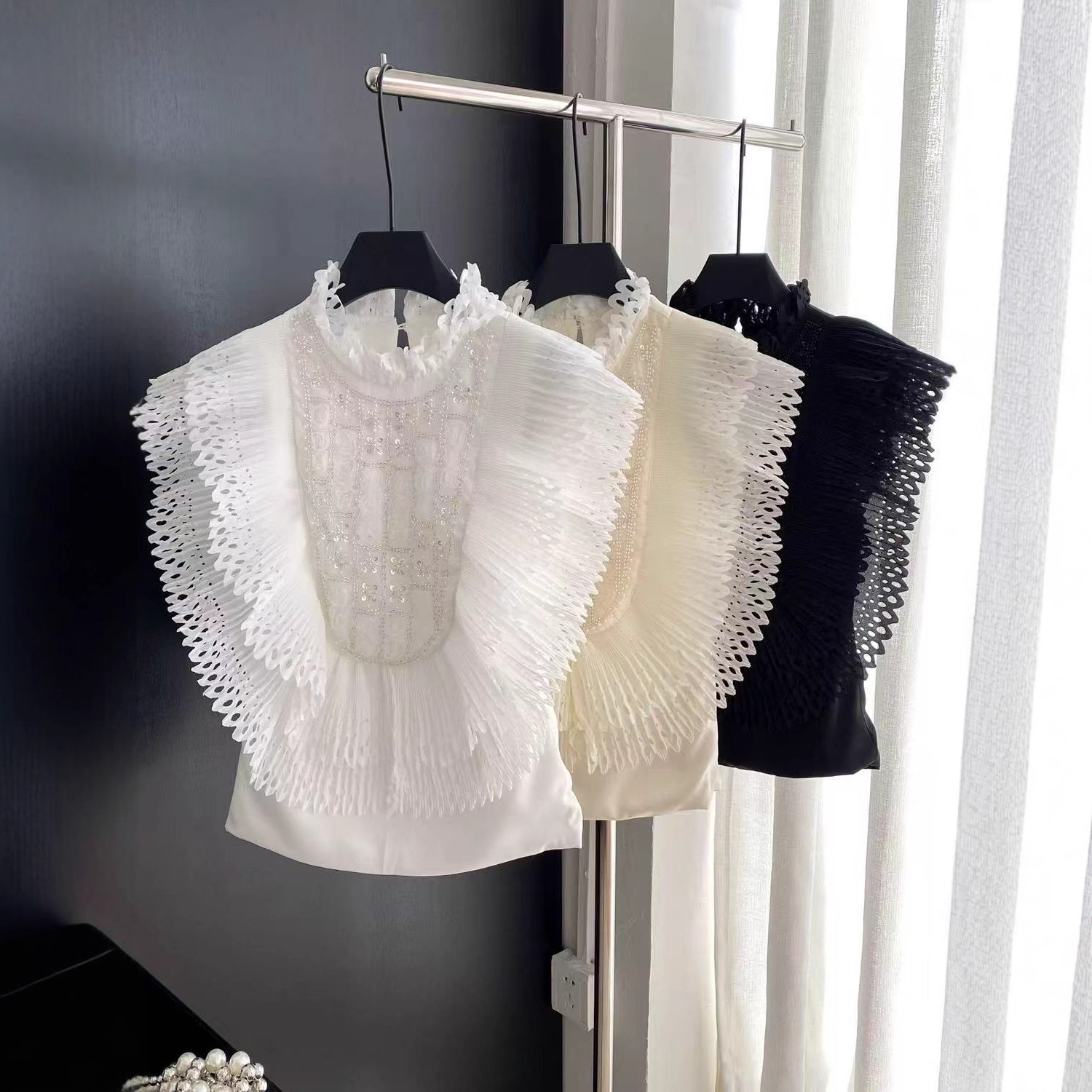 Top Blouse Women Sleeveless Ru - Shirt Camp Collar 评论和价格