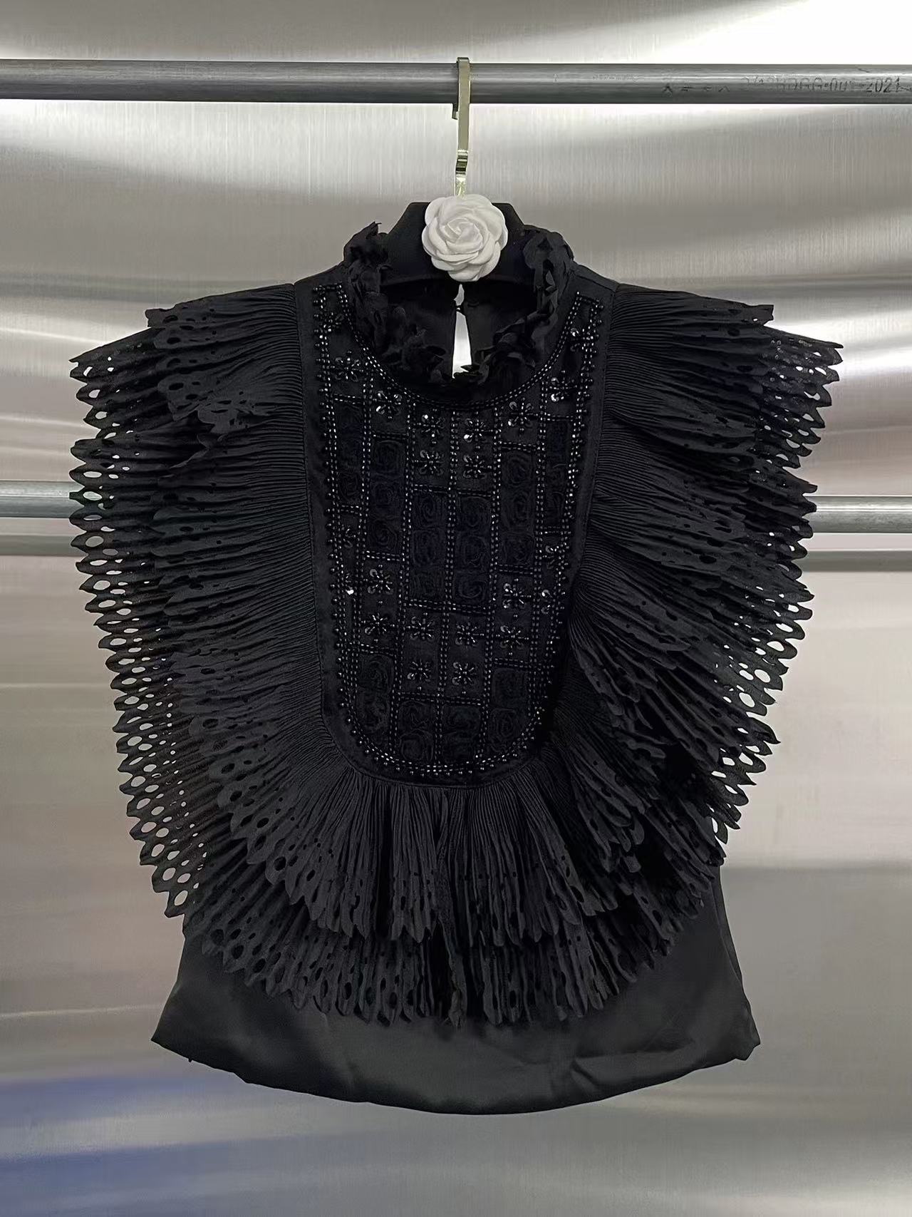 Top Blouse Women Sleeveless Ru - Shirt Camp Collar 评论和价格