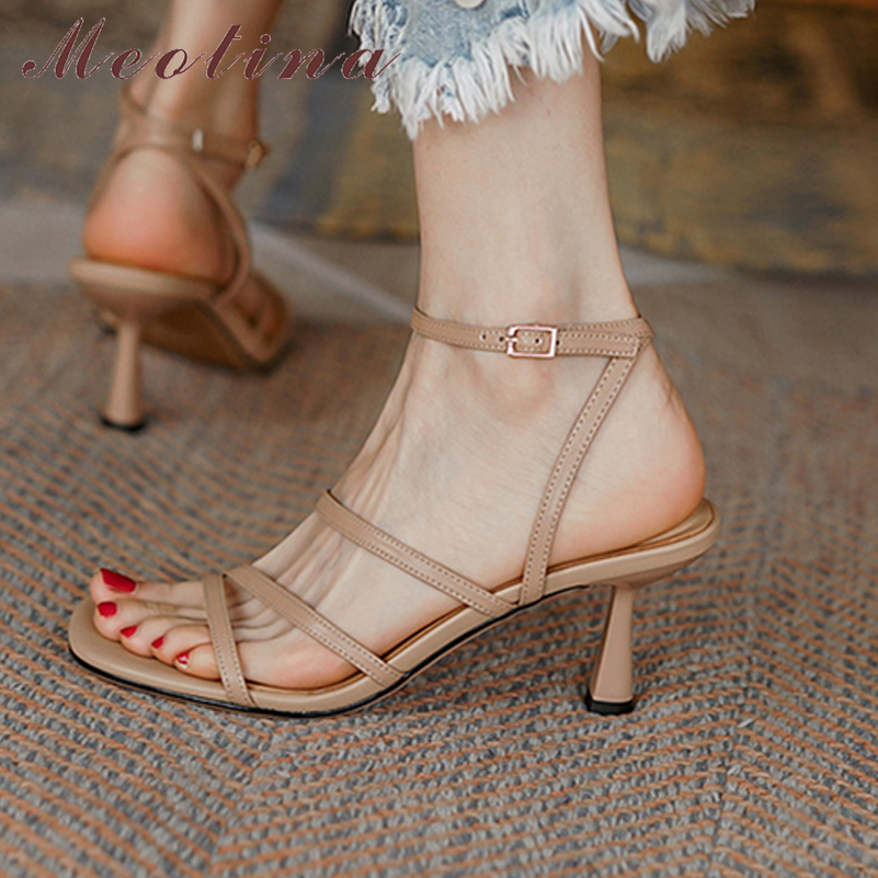 Meotina Sandals Women Shoes Sq - Casual Sandal Leather 评论和价格