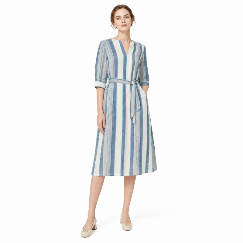 Fresh and artistic Blue and wh - Linen Shirt Breathable 评论和价格
